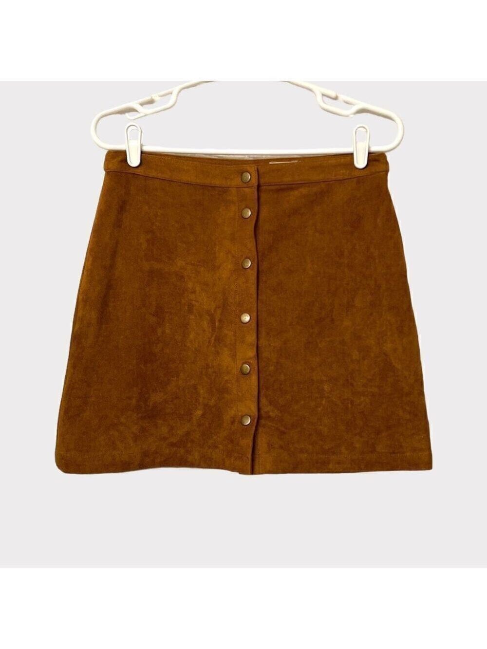 Maison Jules Faux Suede Mini Skirt Womens sz 6 Chestnut Brown Boho Preppy Vegan